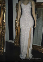 2026 White Halter Sequins Prom Dresses