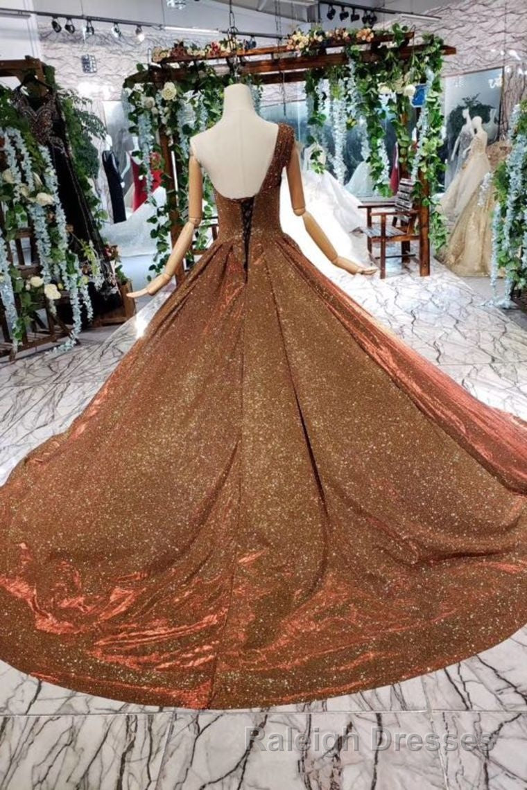 Big Prom Dress One Shoulder Lace Up Back Sequins Beads Quinceanera Dress