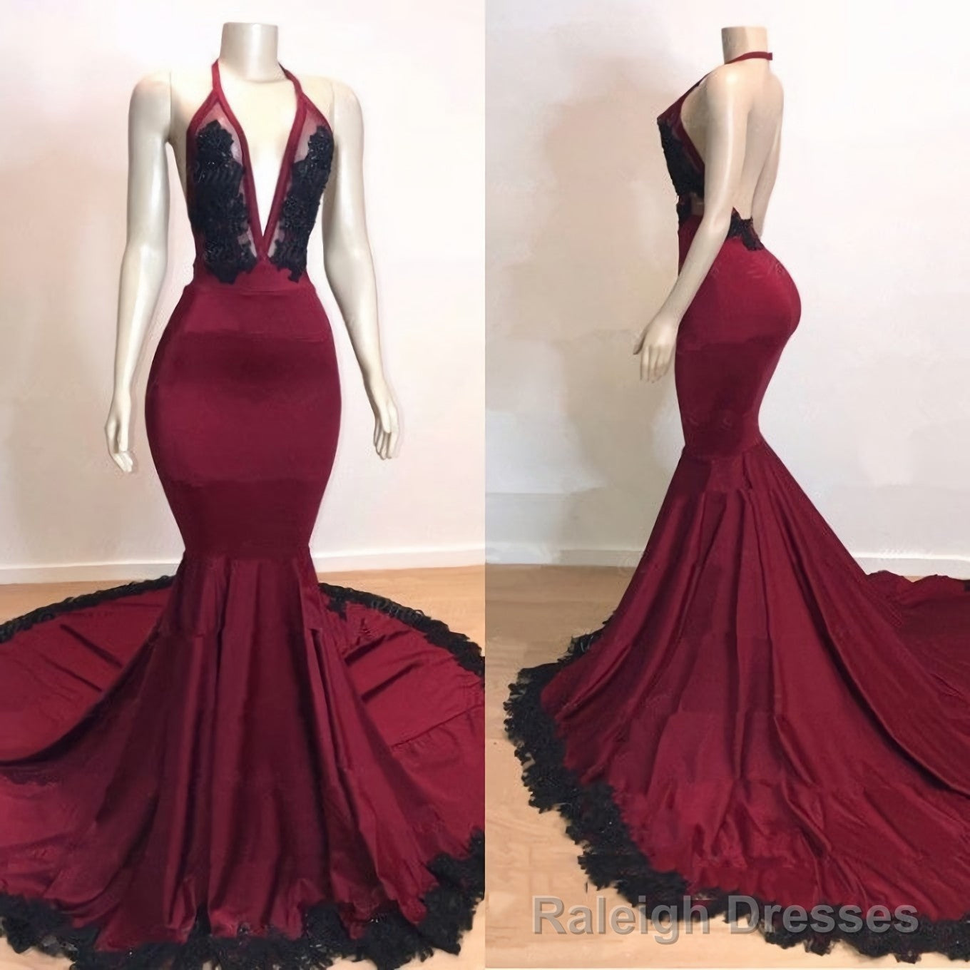 Mermaid V Neck Backless Burgundy And Black Long 2025 Prom Dresses Secondary image