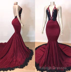 Sexy Mermaid V Neck Backless Burgundy And Black Long Prom Dress 2026