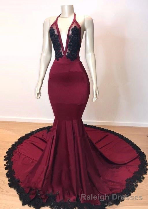 Sexy Mermaid V Neck Backless Burgundy And Black Long Prom Dress 2026