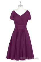 Red Chiffon V Neck Ruffled A Line Short Bridesmaid Dresses