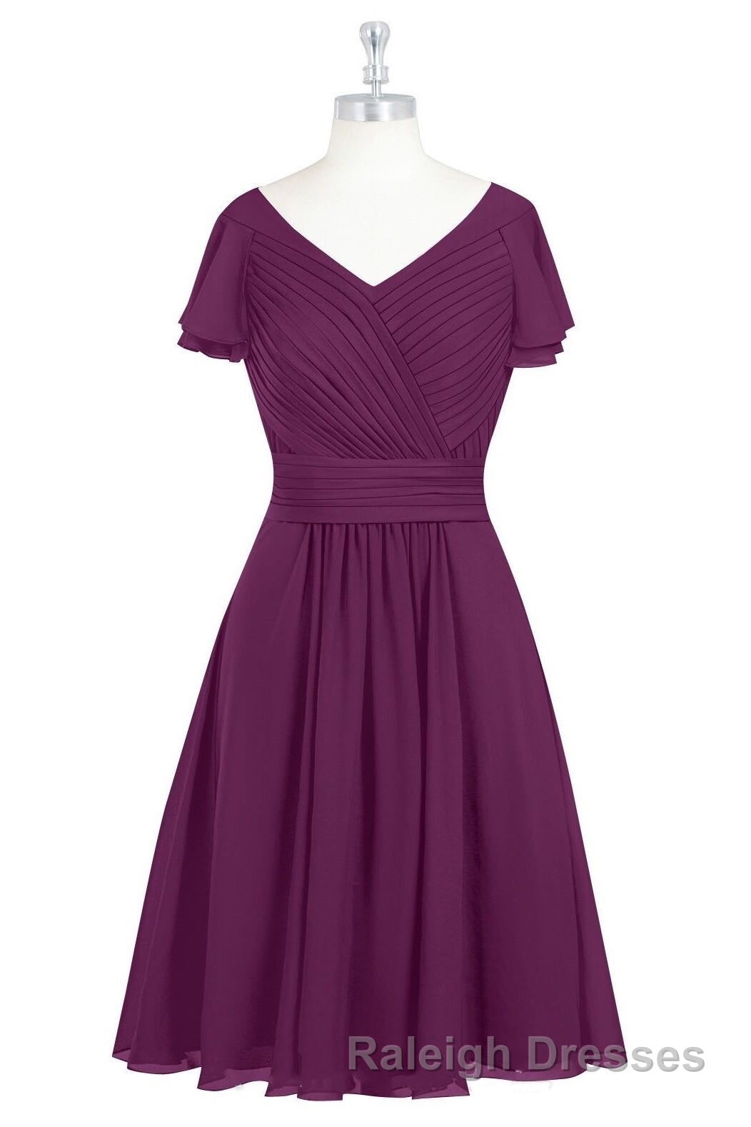 Red Chiffon V Neck Ruffled A Line Short Bridesmaid Dresses