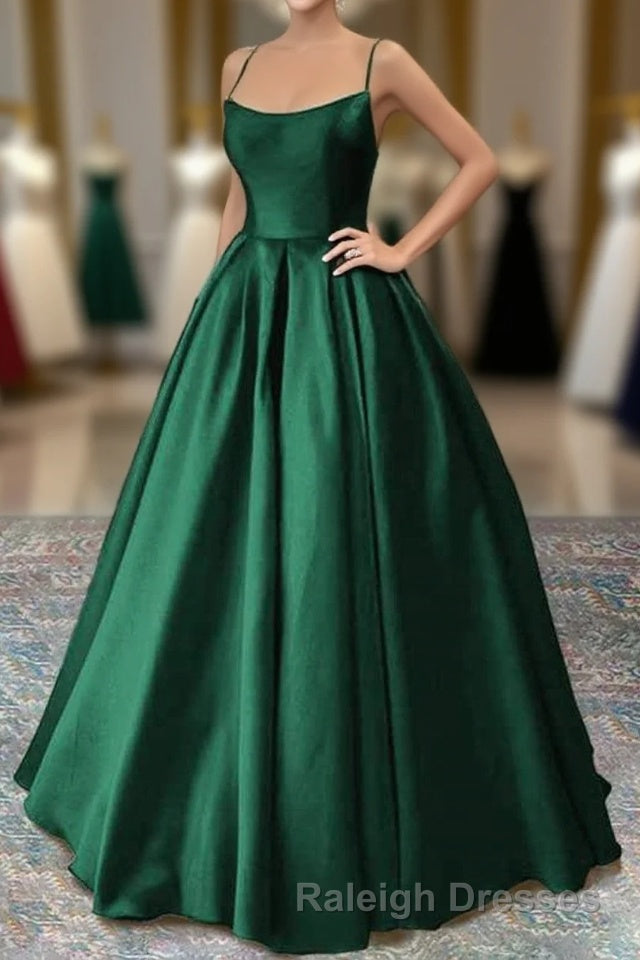 Green Satin Lace-Up Long Formal Dress, Green Satin Long Prom Dress Evening Dress