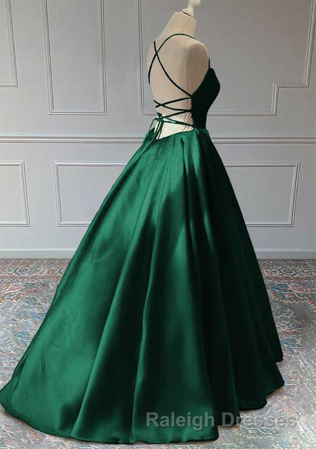 Green Satin Lace-Up Long Prom Dresses Green Satin Prom Dresses Long Prom Dresses Secondary image