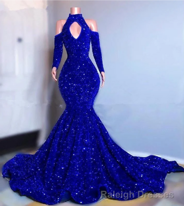 Blue sequin mermaid prom dress, shimmery African women party dresses Main image