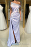 chic & modern lilac sheath strapless beaded pleats prom evening dress