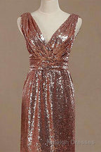 Rose Gold Sequin V Neck Backless Short Bridesmaid Dresses