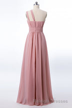 One Shoulder Blush Pink Chiffon A Line Bridesmaid Dresses