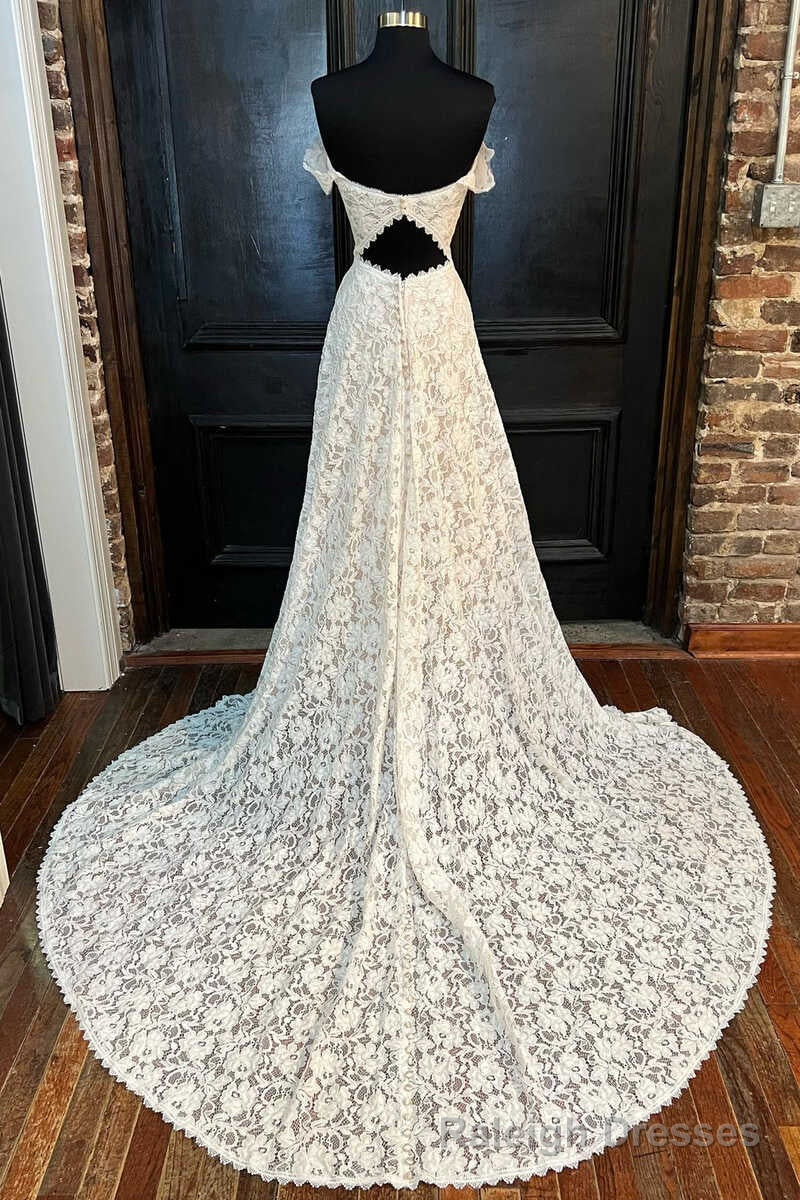 White Lace Off-the-Shoulder Cutout Floor Length Wedding Dress Secondary image