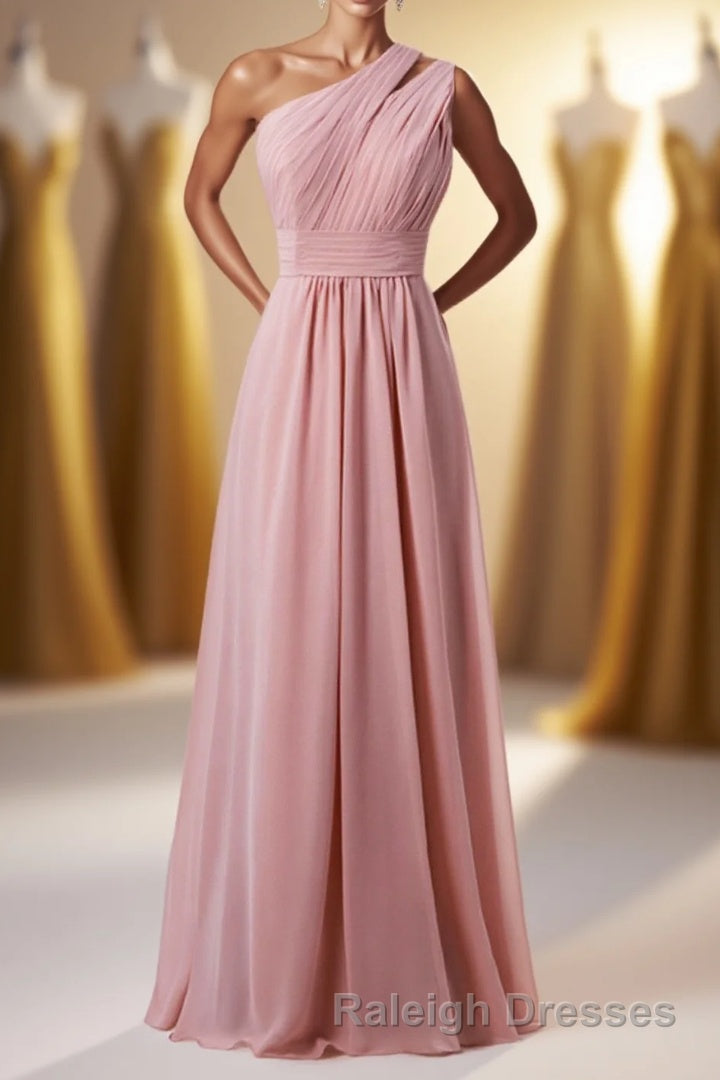 One Shoulder Blush Pink Chiffon A-line Bridesmaid Dress