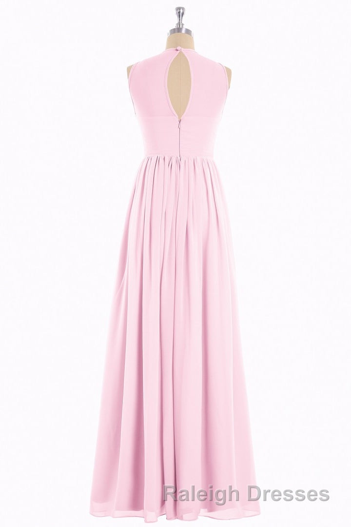 Pink Chiffon Halter Cutout Back A Line Long Bridesmaid Dresses