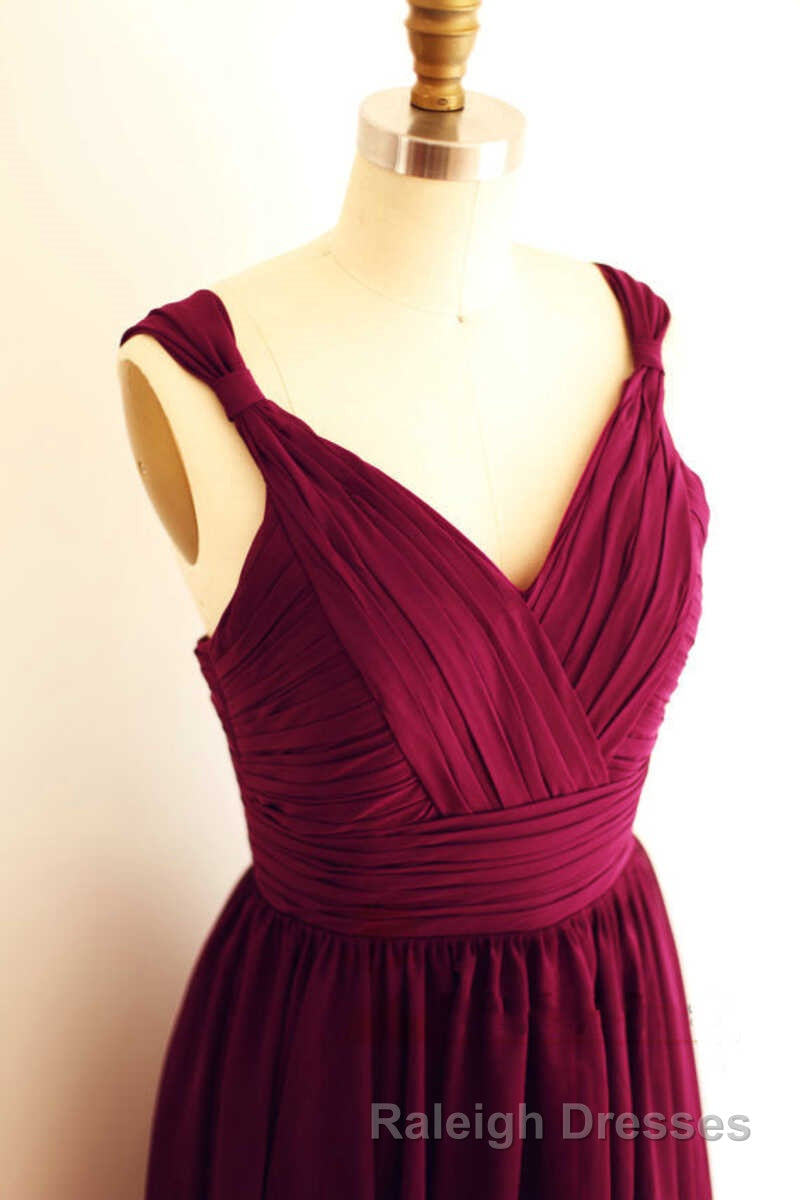 Magenta V Neck Straps A Line Short Bridesmaid Dresses Secondary image