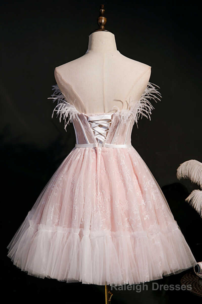 Pink Feather Strapless A-Line Short Homecoming Dress