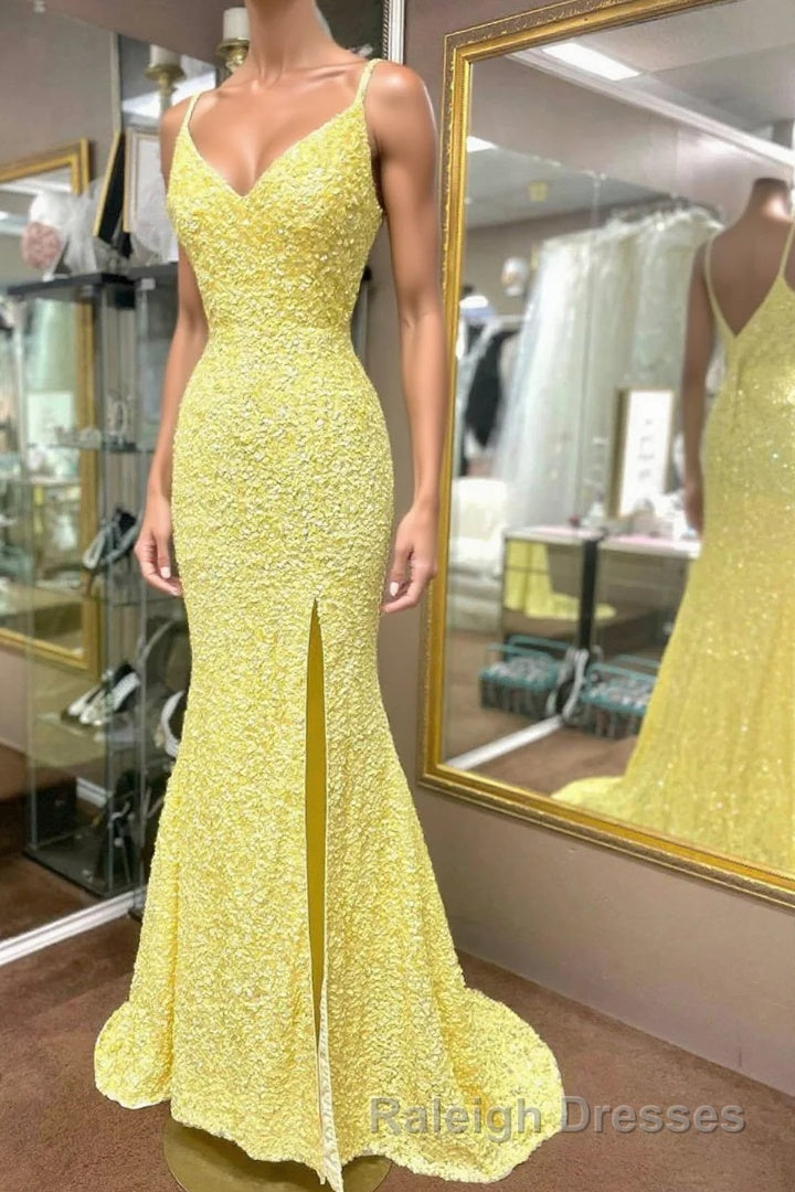 Elegant Yellow Sequins Mermaid Prom Dress Main image