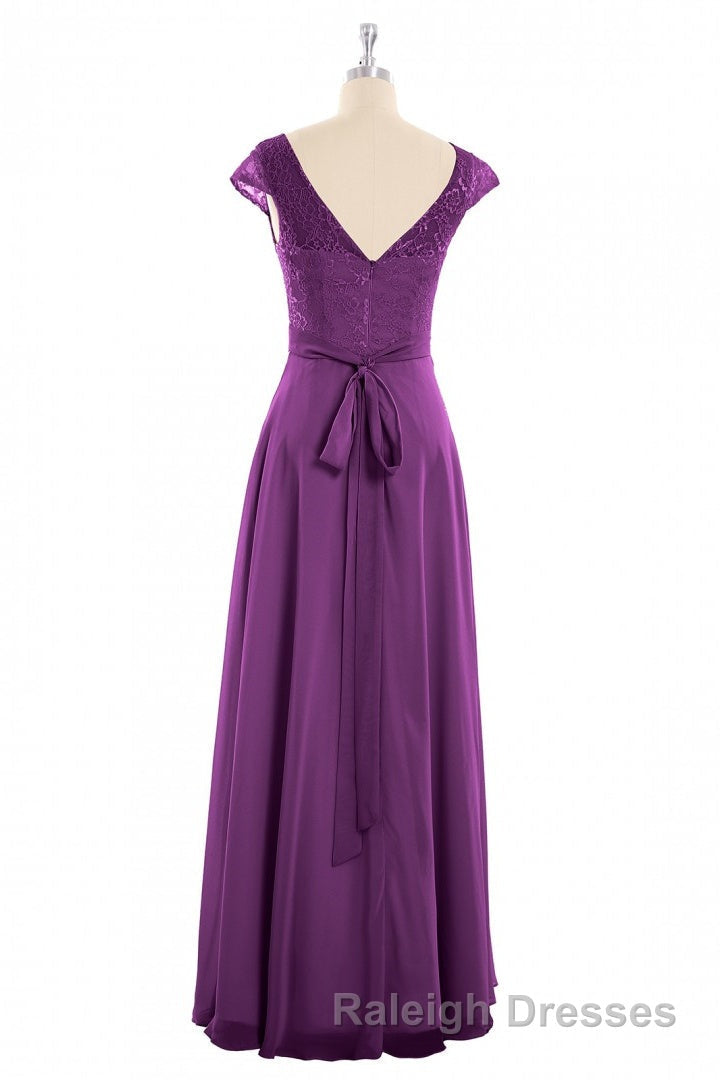 Elegant Purple Lace Cap Sleeve A Line Long Bridesmaid Dresses Secondary image