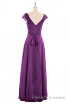 Elegant Purple Lace Cap Sleeve A Line Long Bridesmaid Dresses