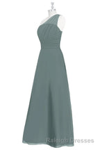 Dark Sage Green Chiffon One Shoulder Long Bridesmaid Dresses
