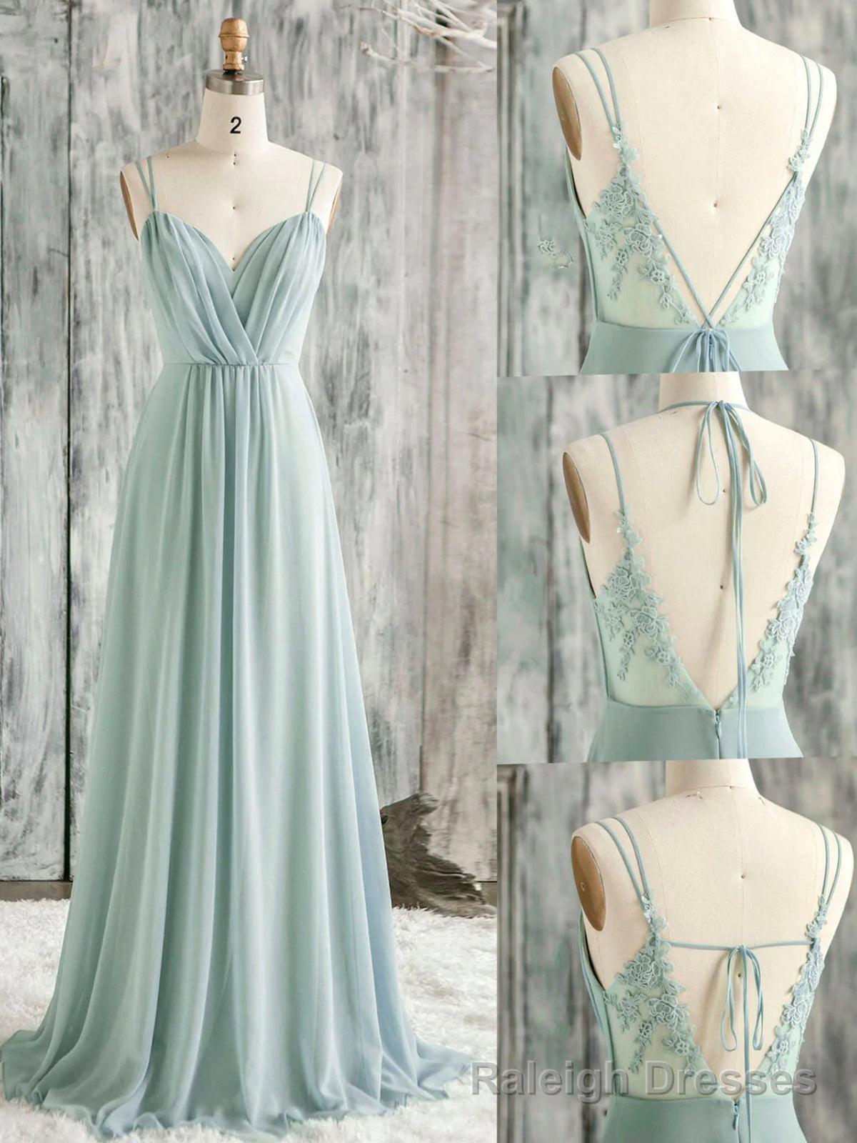 A-Line Spaghetti Strap Chiffon and Lace Long Prom Dress Main image