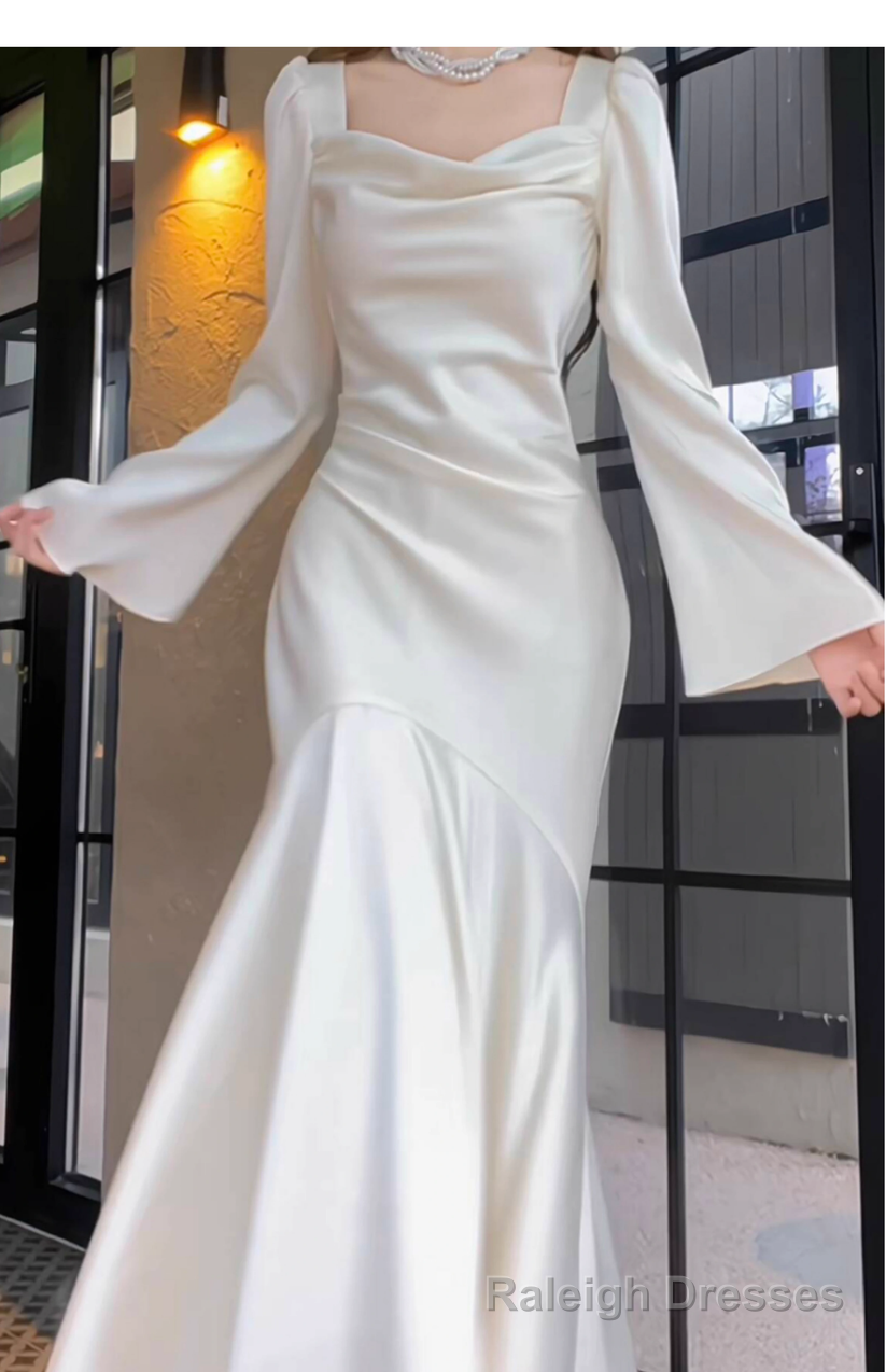 Elegant Mermaid Prom Dress Satin White Long Evening Dress