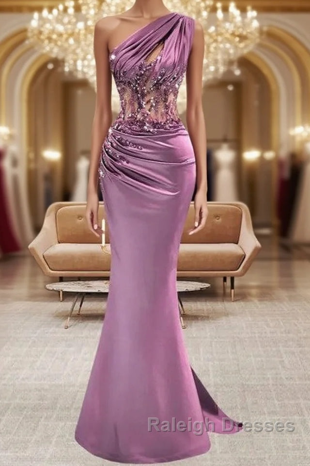 Lilac One Shoulder Mermaid Prom Dress with Beads Main image