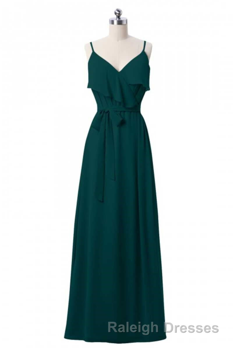 Mauve Pink Chiffon Spaghetti Straps Ruffled A-Line Bridesmaid Dress