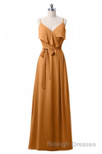 Mauve Pink Chiffon Spaghetti Straps Ruffled A Line Bridesmaid Dresses
