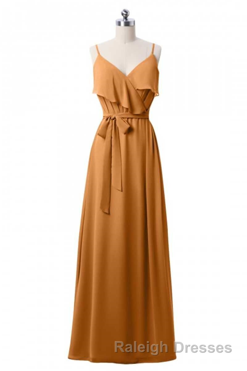 Mauve Pink Chiffon Spaghetti Straps Ruffled A Line Bridesmaid Dresses
