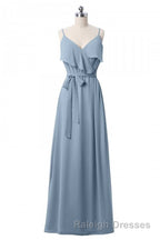 Mauve Pink Chiffon Spaghetti Straps Ruffled A-Line Bridesmaid Dress