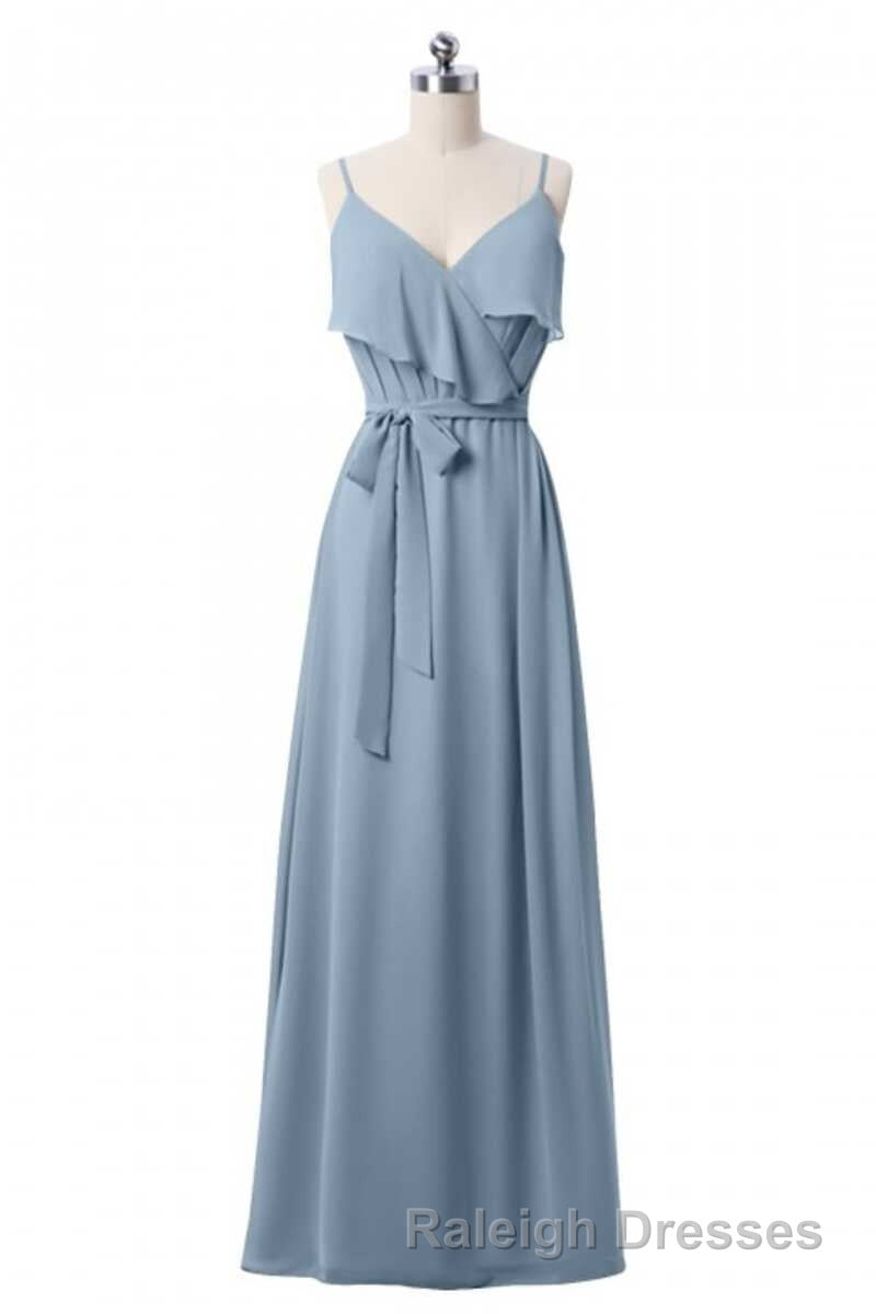 Mauve Pink Chiffon Spaghetti Straps Ruffled A-Line Bridesmaid Dress