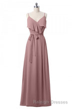 Mauve Pink Chiffon Spaghetti Straps Ruffled A Line Bridesmaid Dresses
