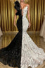 Hot Half Black Half White One shoulder Long Sleeves Mermaid Prom Dresses