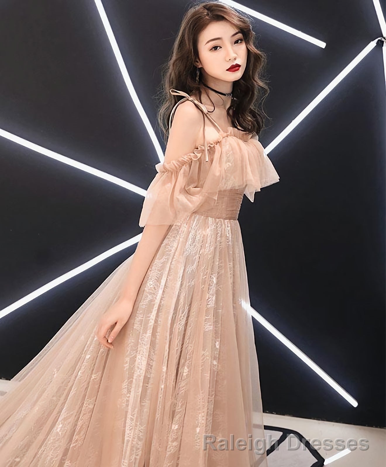 Pink Tulle Long Prom Dress Pink Tulle Evening Dress