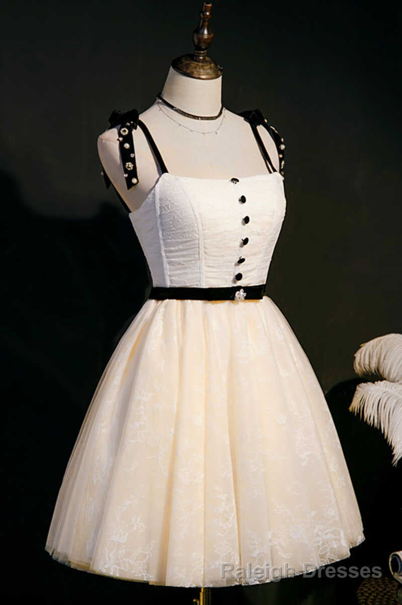 Beige Straps Backless A-Line Short Homecoming Dress Secondary image