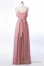 Mauve Pink Chiffon Spaghetti Straps Ruffled A Line Bridesmaid Dresses
