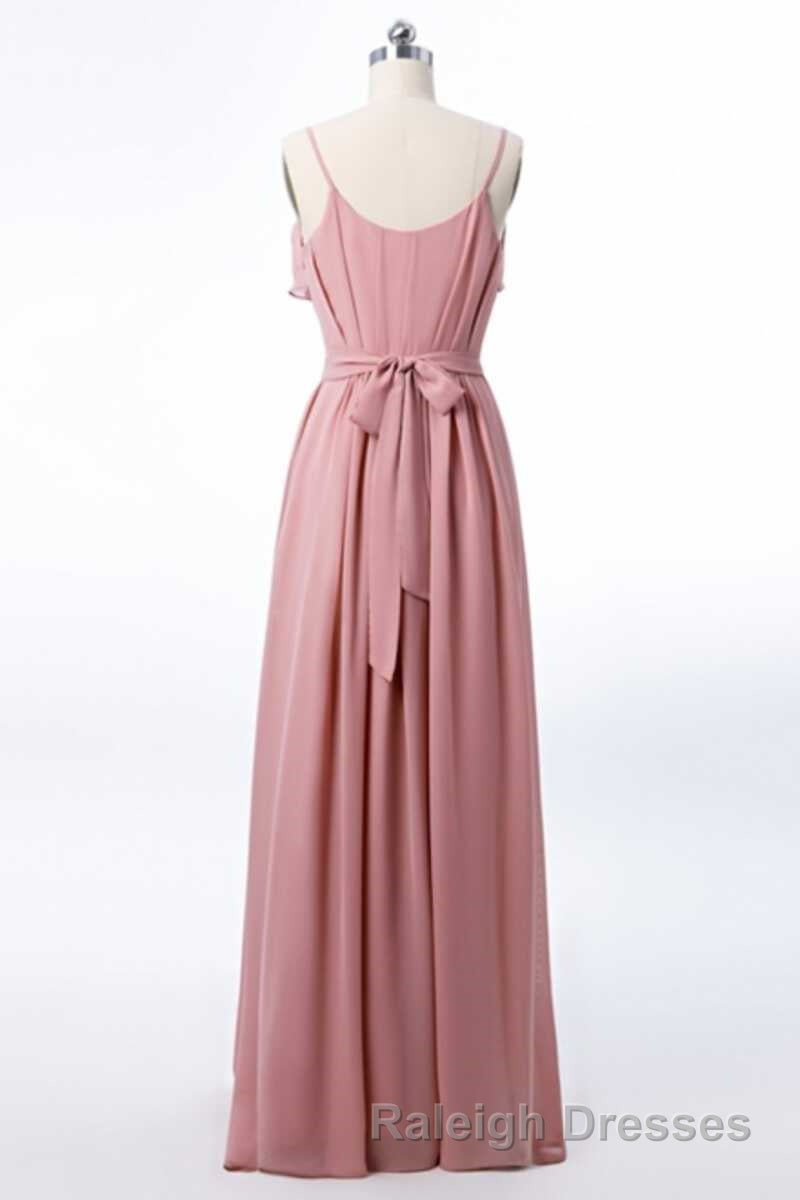 Mauve Pink Chiffon Spaghetti Straps Ruffled A Line Bridesmaid Dresses