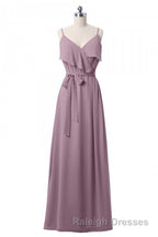 Mauve Pink Chiffon Spaghetti Straps Ruffled A Line Bridesmaid Dresses