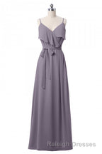 Mauve Pink Chiffon Spaghetti Straps Ruffled A Line Bridesmaid Dresses