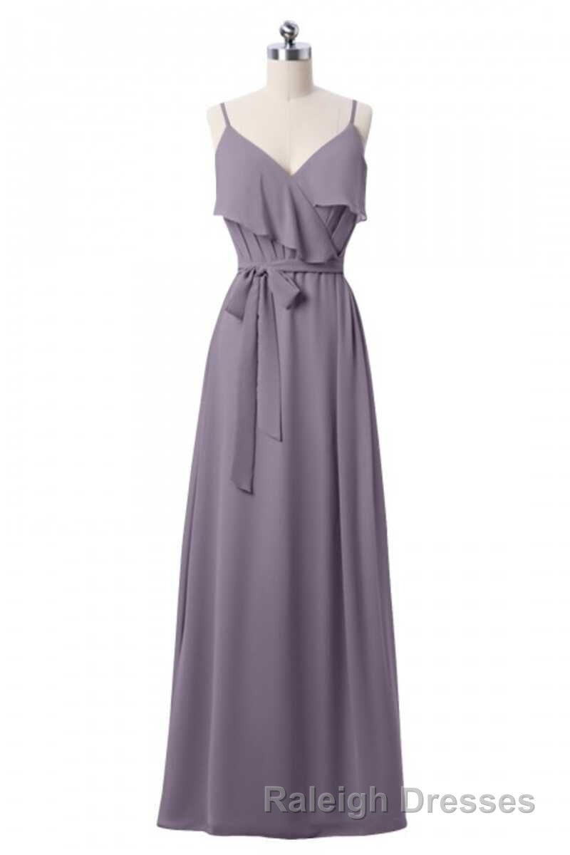 Mauve Pink Chiffon Spaghetti Straps Ruffled A Line Bridesmaid Dresses