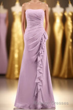 Pink Strapless Ruffled Mermaid Long Bridesmaid Dress