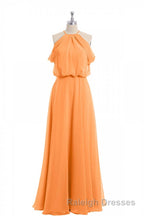 Sage Green Chiffon Halter Blouson-Style Long Bridesmaid Dresses