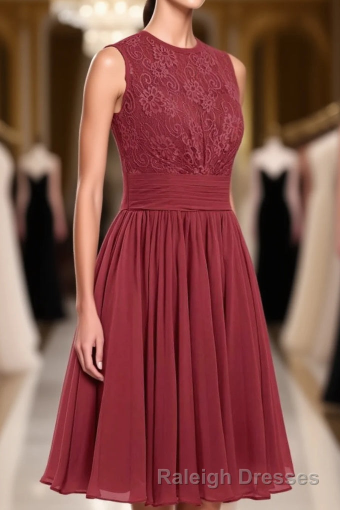 Burgundy Lace Sleeveless Backless A Line Short Bridesmaid Dresses