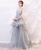 Gray Tulle Lace Long Prom Dress Gray Tulle Lace Evening Dress 2