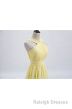 Cross Front Yellow Pleated Chiffon Long Bridesmaid Dress