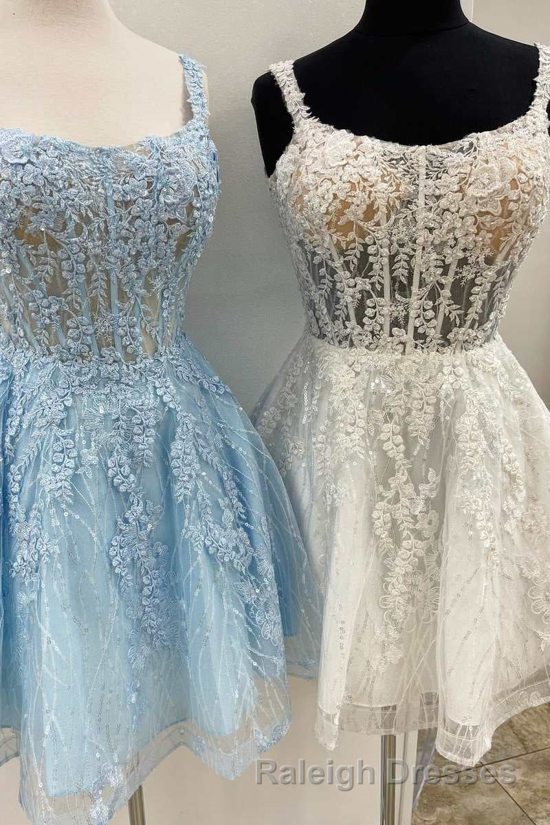 Floral Lace Scoop Neck A Line Short Prom Dresses Secondary image
