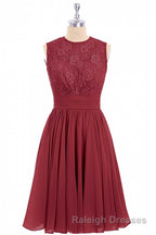 Burgundy Lace Sleeveless Backless A Line Short Bridesmaid Dresses