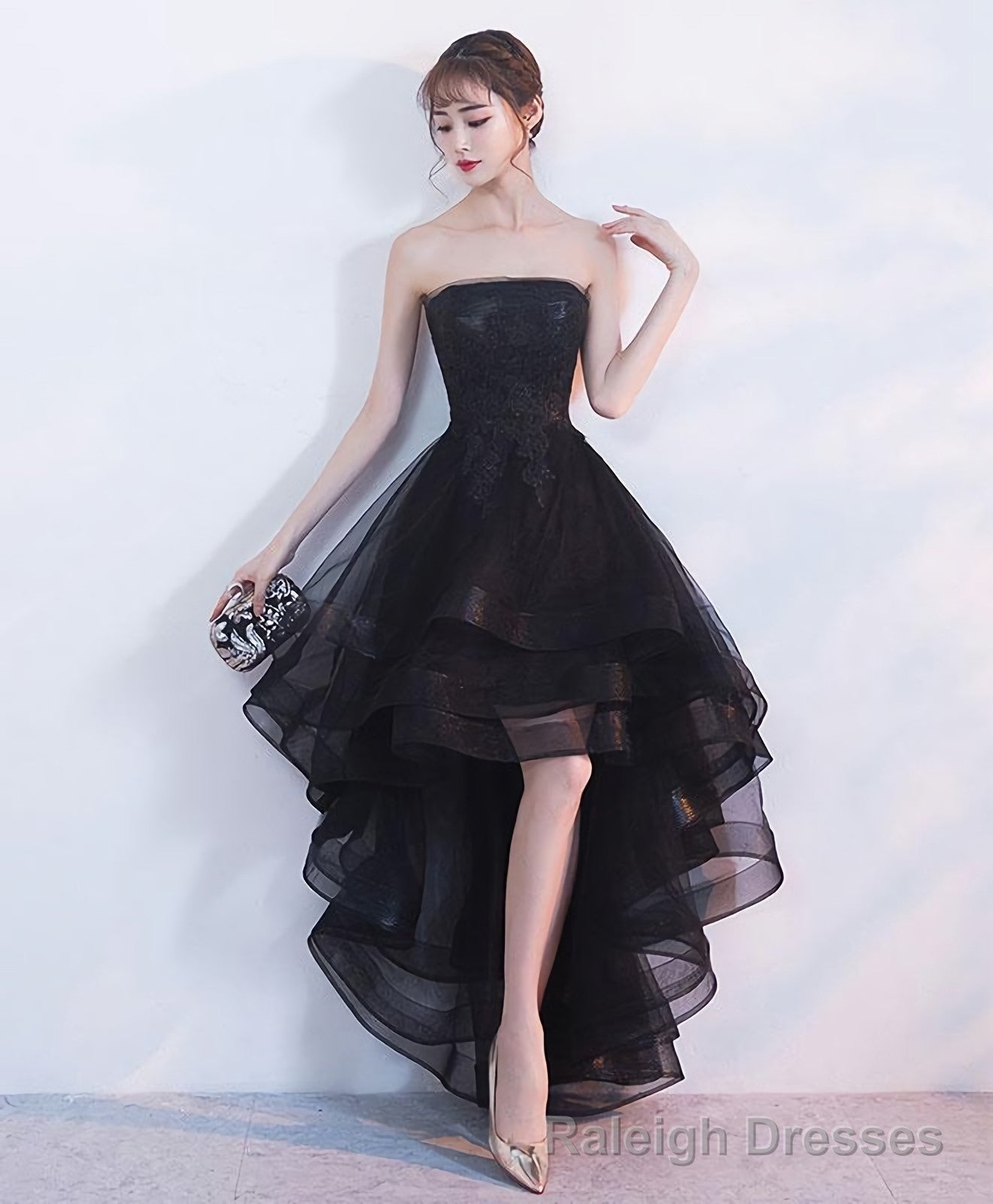 Black Tulle Lace Short Prom Dress, Black Tulle Homecoming Dress, 1