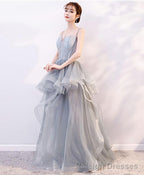 Gray Tulle Lace Long Prom Dress Gray Tulle Lace Prom Dress 2