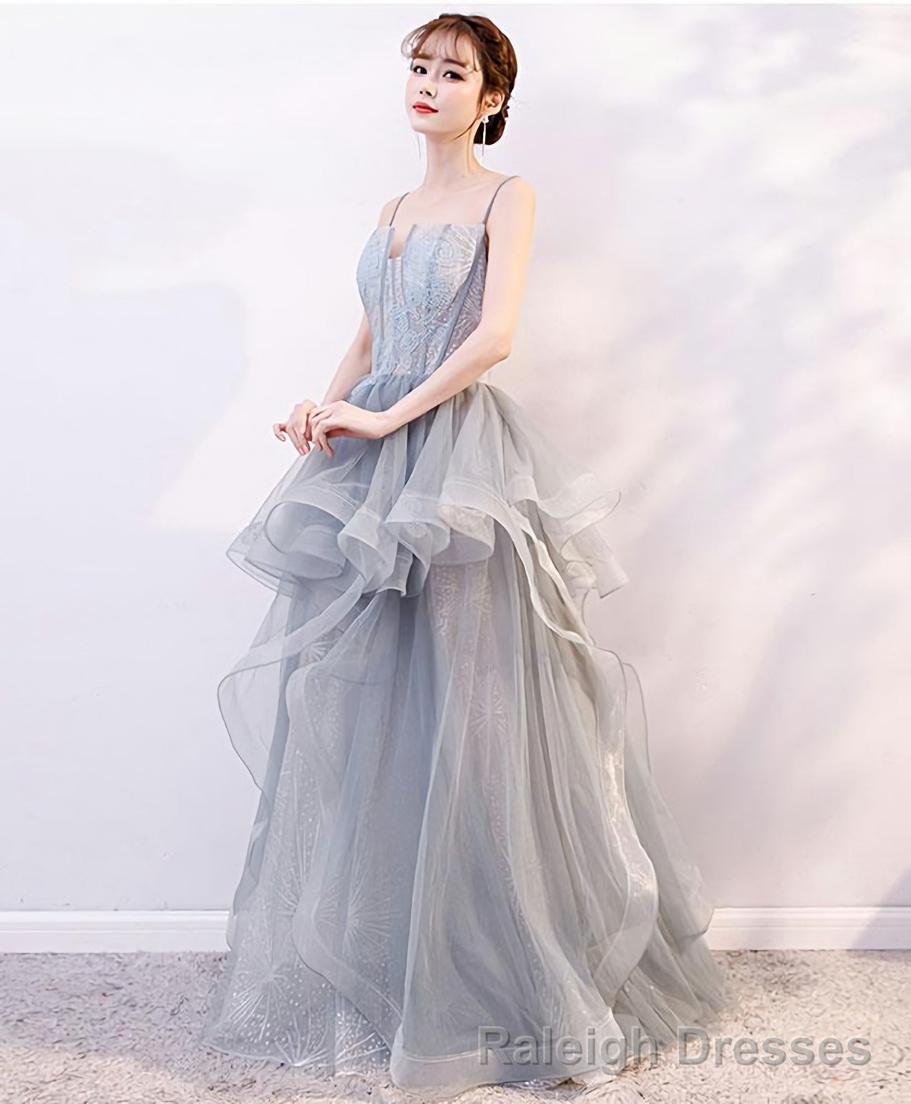 Gray Tulle Lace Long Prom Dress Gray Tulle Lace Prom Dress 2