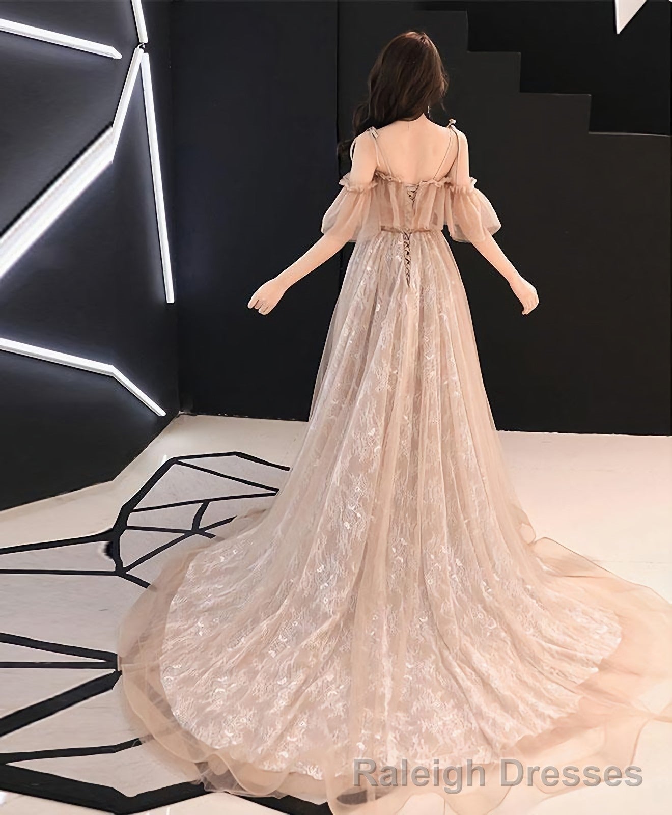 Pink Tulle Long Prom Dress Pink Tulle Evening Dress